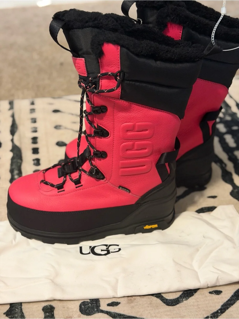 UGG Women's Insulated Lace-Up Winter Boots in Bright Pink and Black
